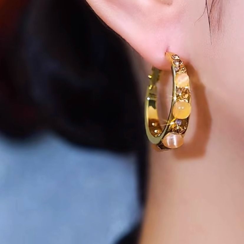 Gemstone Faux Rhinestone Alloy Earring Hoop