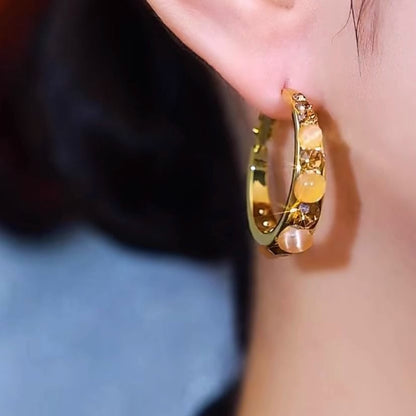 Gemstone Faux Rhinestone Alloy Earring Hoop