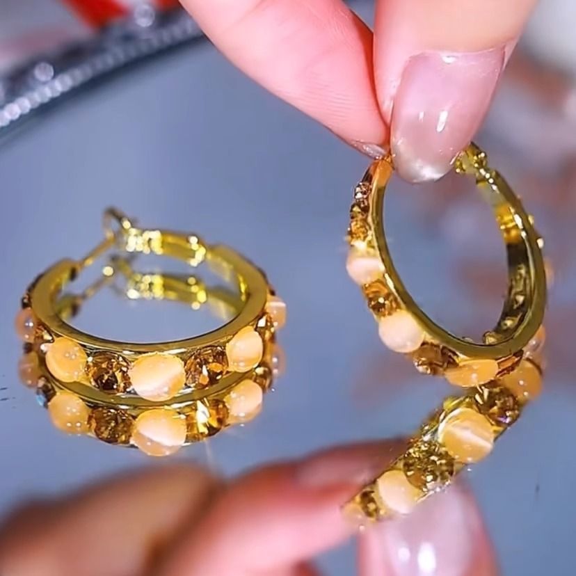 Gemstone Faux Rhinestone Alloy Earring Hoop