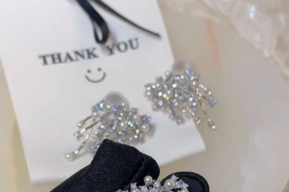 Alloy Firework Stud Faux Pearl Earring Rhinestone