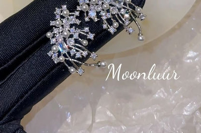 Alloy Firework Stud Faux Pearl Earring Rhinestone