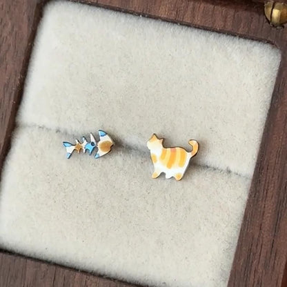 Asymmetrical Stud Fish Earring Alloy Cat
