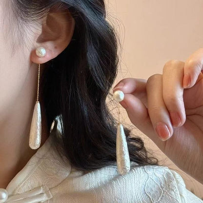 Droplet Earring Alloy Dangle Faux Pearl