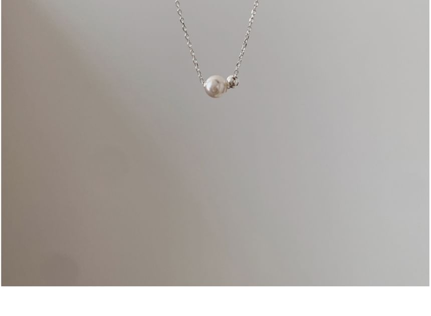 Silver Sterling Beaded Necklace Faux Pearl