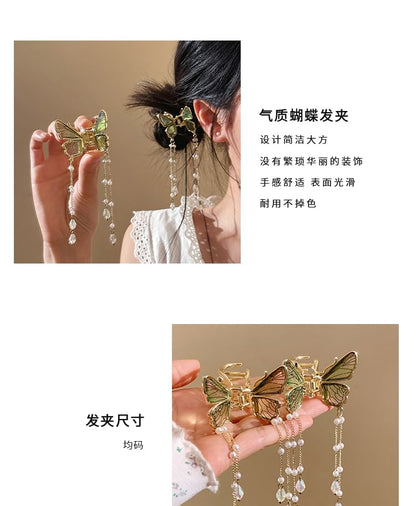 Pearl Butterfly Hair Faux Fringed Claw