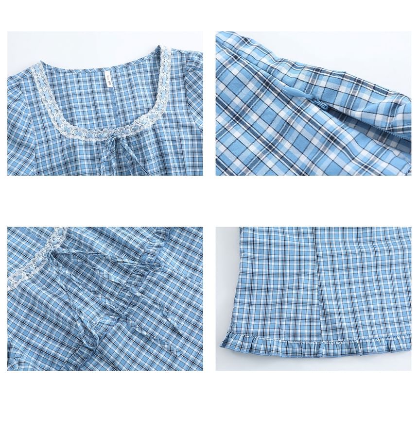 Plus Size Short-Sleeve Square Neck Plaid Tie Front Top