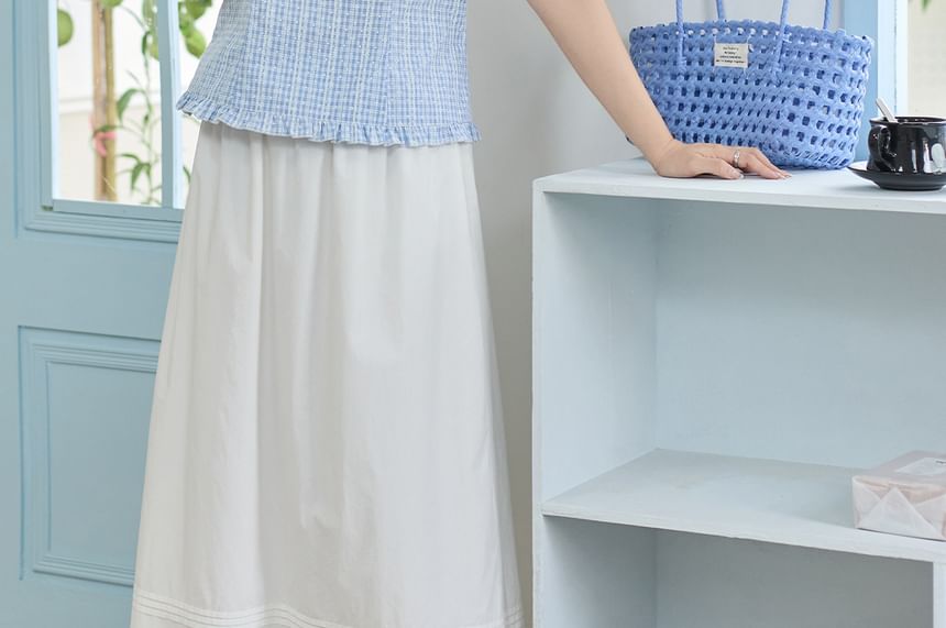 Plus Size Short-Sleeve Square Neck Plaid Tie Front Top