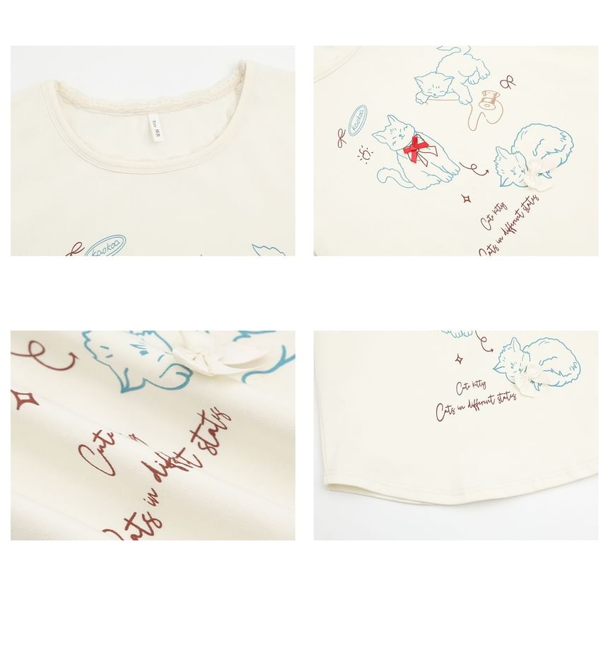 Plus Size Short-Sleeve Round Neck Cat Print T-Shirt