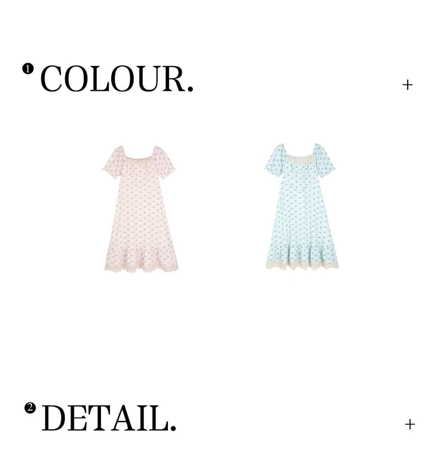 Plus Size Short-Sleeve Square Neck Floral Midi A-Line Dress