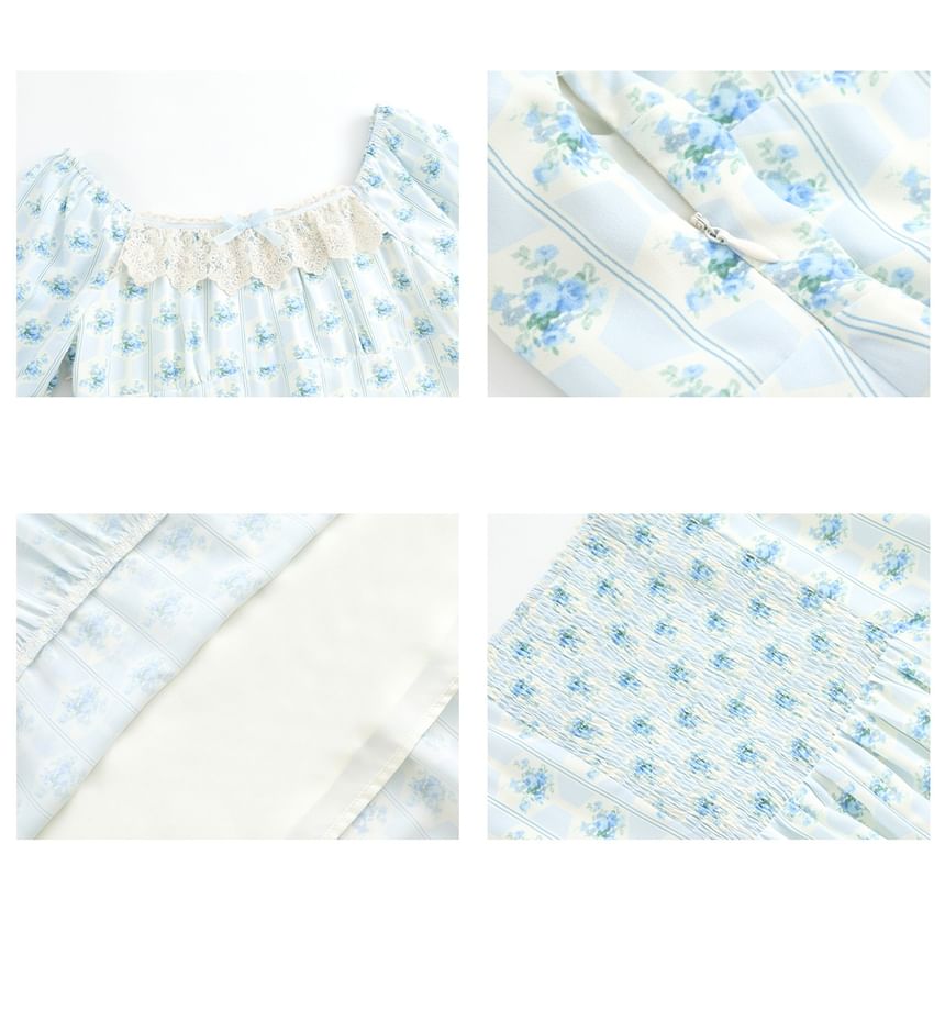 Plus Size Short-Sleeve Square Neck Floral Midi A-Line Dress