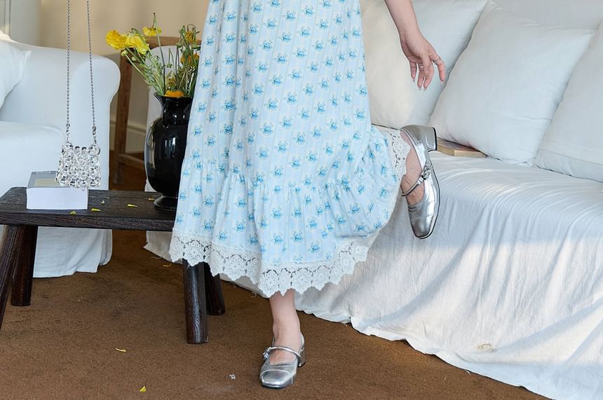 Plus Size Short-Sleeve Square Neck Floral Midi A-Line Dress