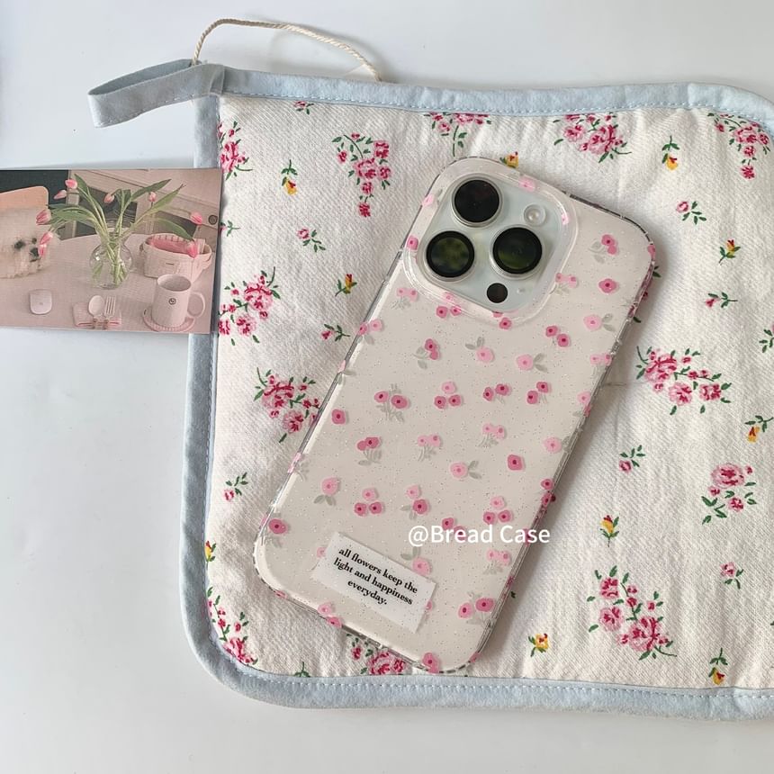 iPhone Set / Case Strap Floral Print Beaded