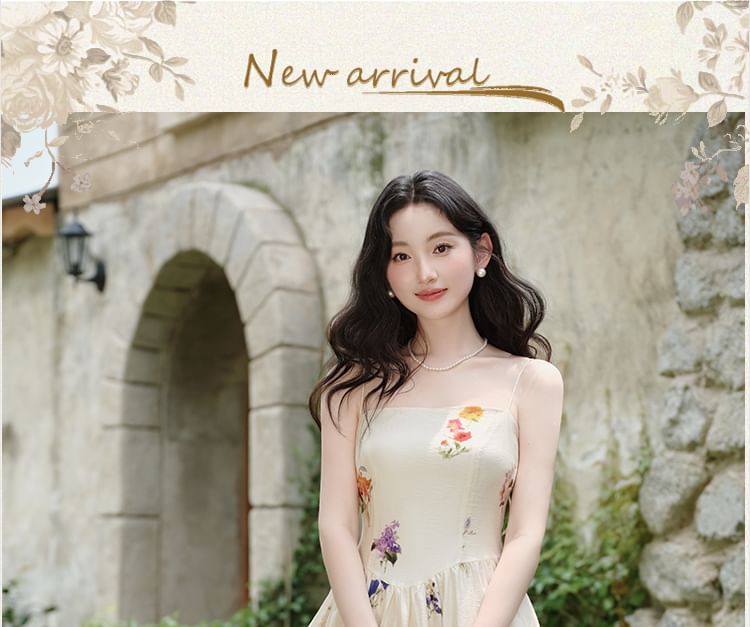 Spaghetti Strap Floral Print Maxi A-Line Dress / Plain Cardigan / Set