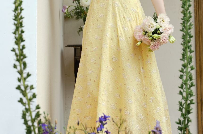 Sleeveless V-Neck Maxi A-Line Dress / Plain Cardigan / Set