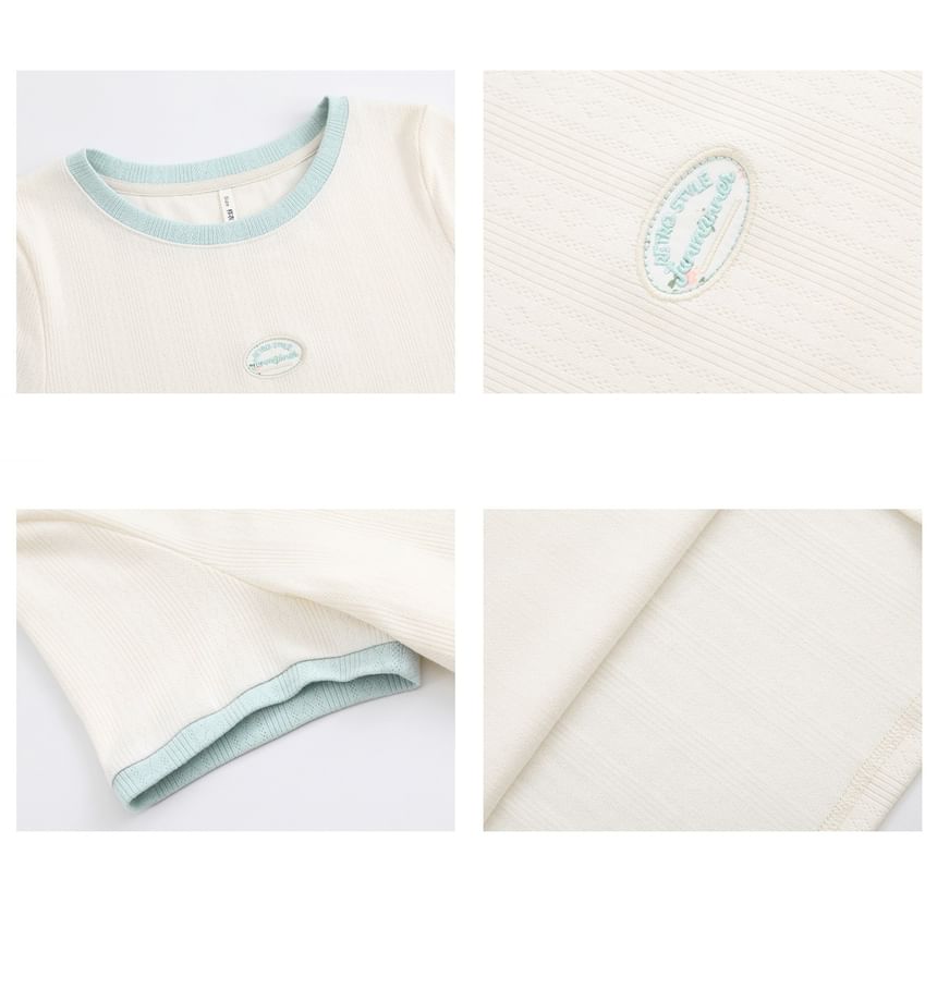 Short-Sleeve Crew Neck Lettering Embroidered Contrast Trim Tee
