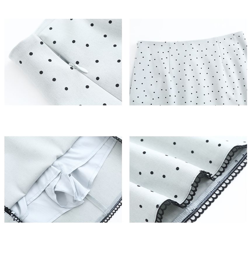 High Rise Dotted Contrast Lace Trim Mini A-Line Skirt