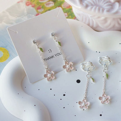 Set / Clip On Dangle Floral Earring