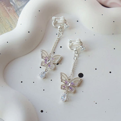 Butterfly Dangle Clip On Earring /