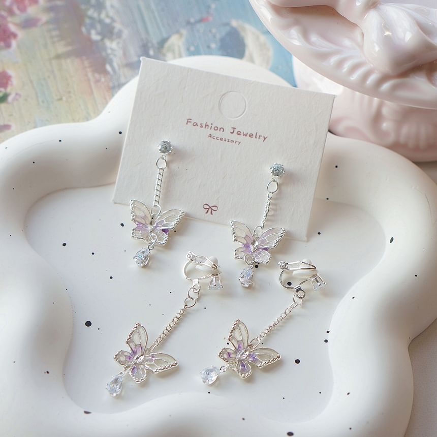 Butterfly Dangle Clip On Earring /