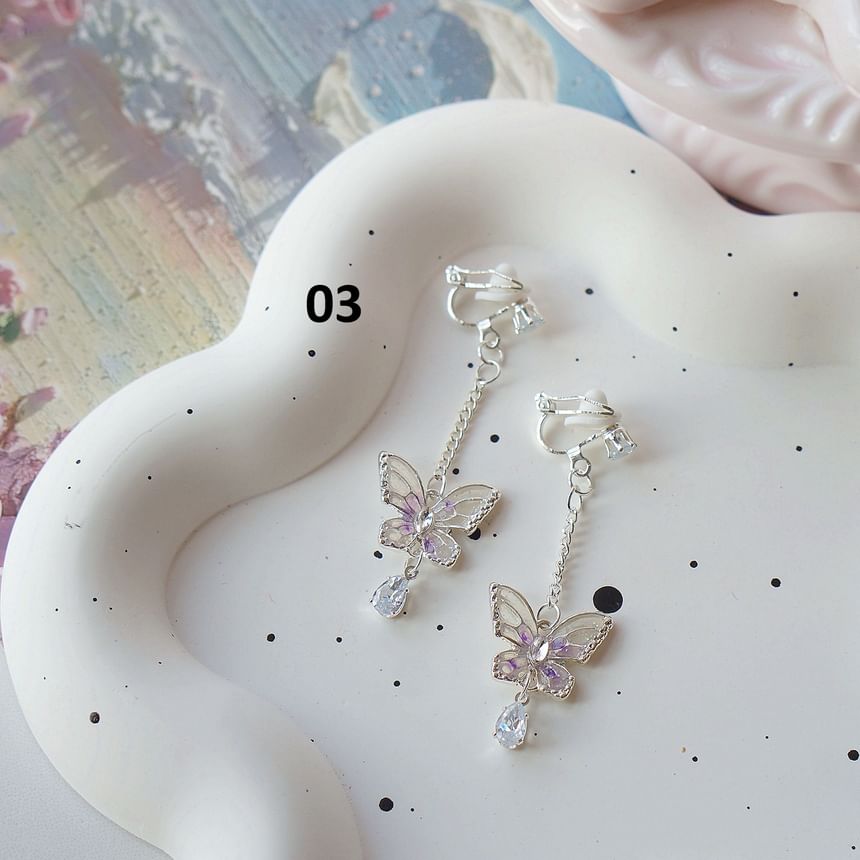Butterfly Dangle Clip On Earring /
