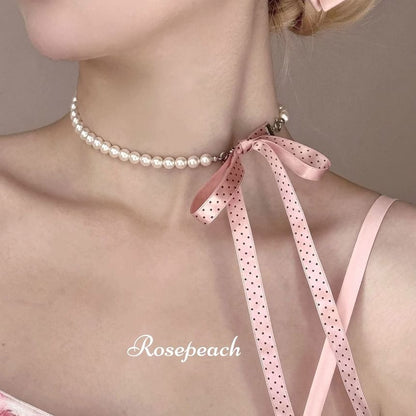 Ribbon Dotted Beaded Necklace