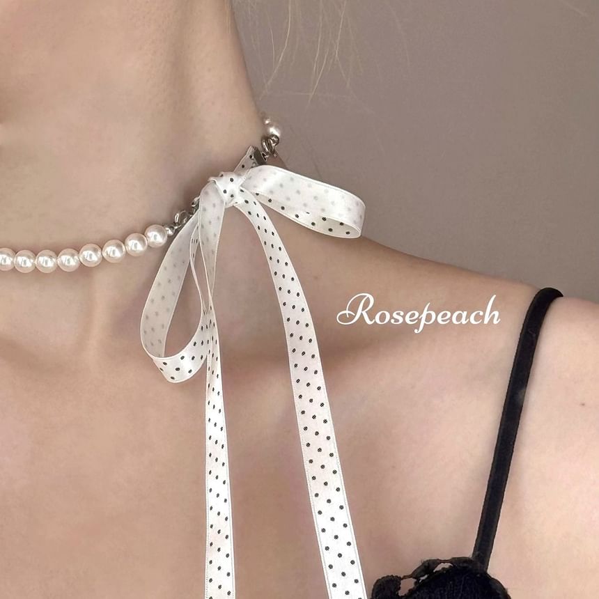 Ribbon Dotted Beaded Necklace