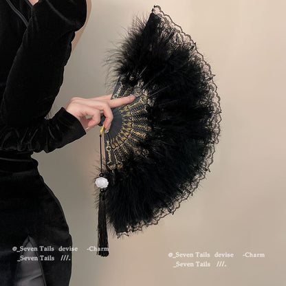 Fan Tassel Feather Lace Hand Foldable