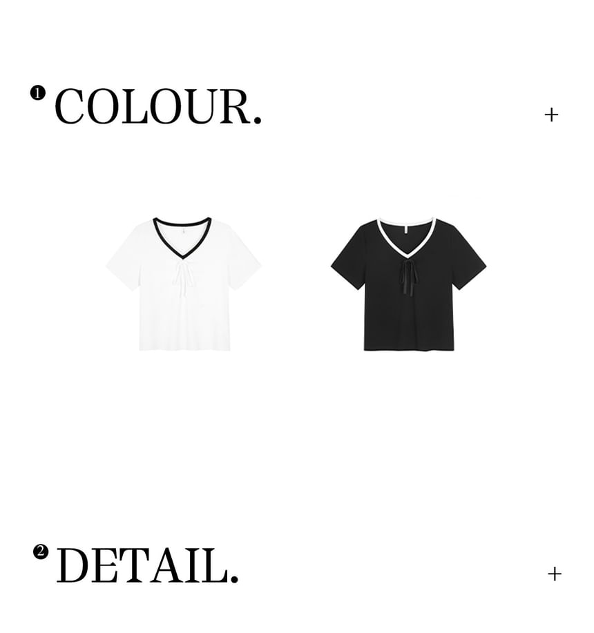 Short Sleeve V-Neck Contrast Trim T-Shirt