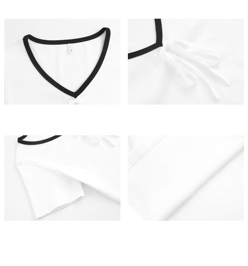 Short Sleeve V-Neck Contrast Trim T-Shirt