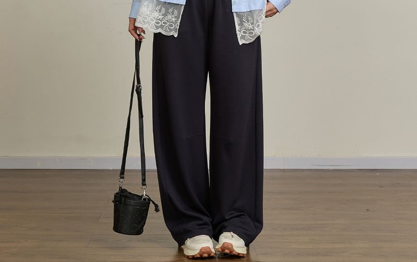 High Waist Plain Wide Leg Sweatpants
