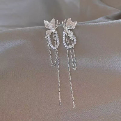 Earring Pearl Faux Fringed Butterfly Drop