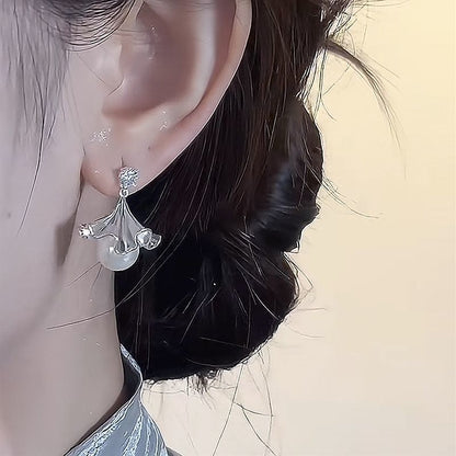 Drop Earring Pearl Rhinestone Faux Ginkgo