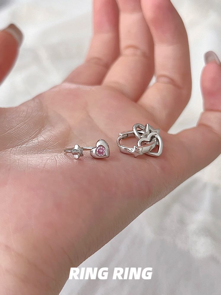 Star Asymmetrical Earring Rhinestone Heart