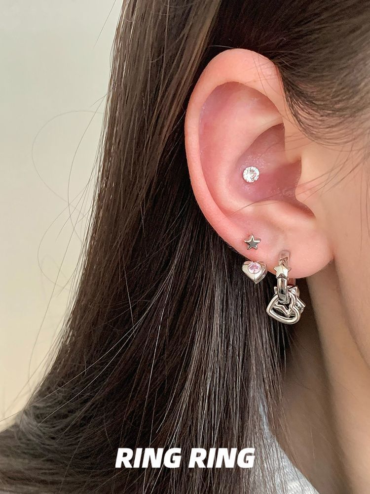 Star Asymmetrical Earring Rhinestone Heart