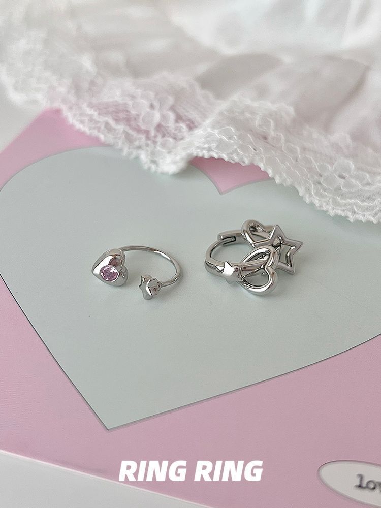 Star Asymmetrical Earring Rhinestone Heart