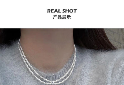 Gemstone Pendant Layered Faux Necklace Pearl