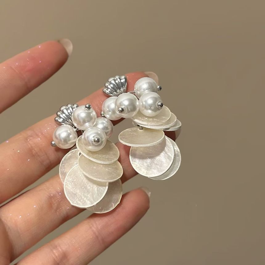Shell Earring Faux Fringed Drop Pearl