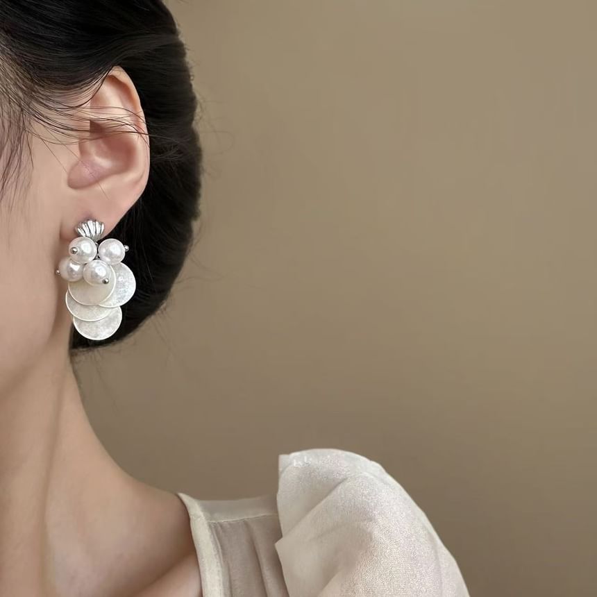 Shell Earring Faux Fringed Drop Pearl