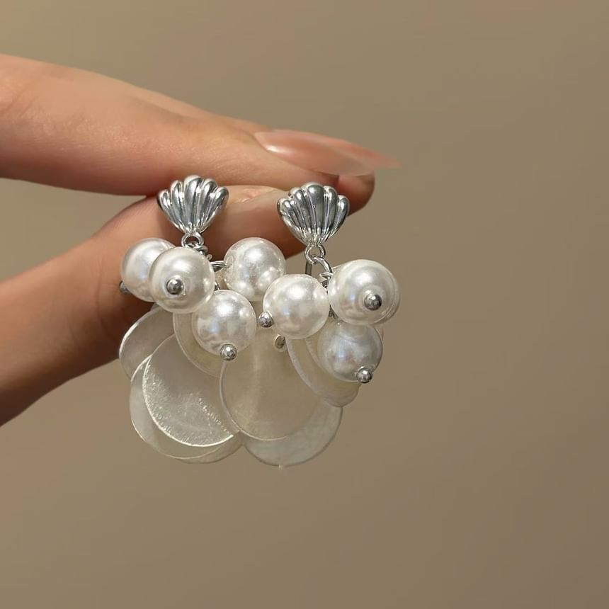 Shell Earring Faux Fringed Drop Pearl