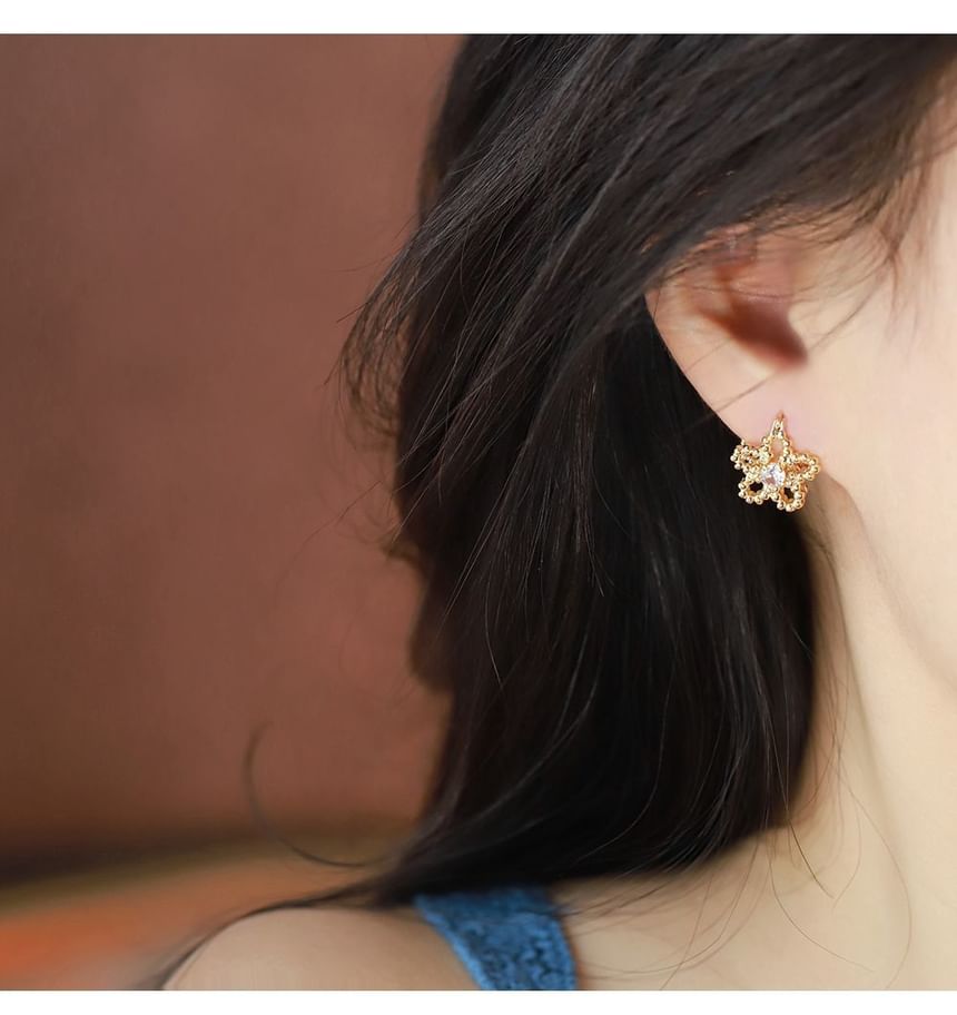 Earring Huggie Rhinestone Flower