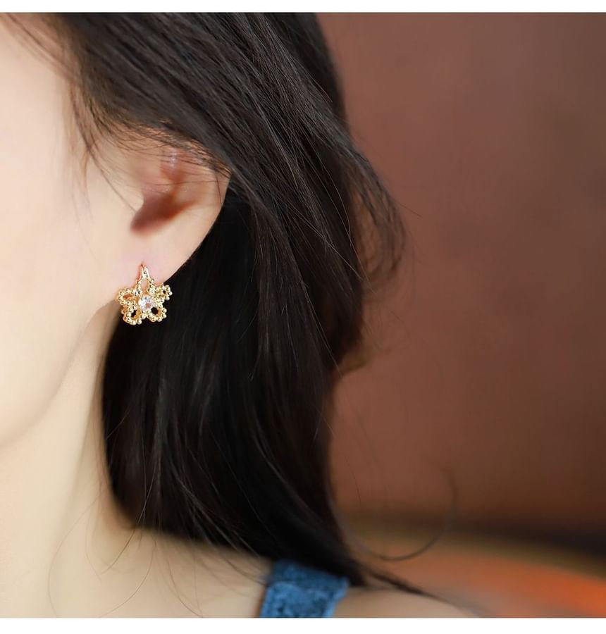 Earring Huggie Rhinestone Flower