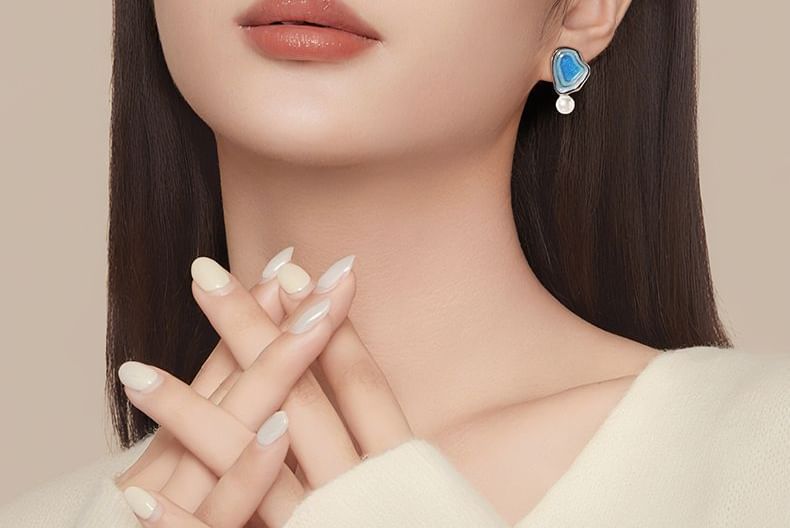 Faux Drop Glitter Asymmetrical Earring Pearl