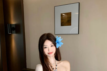 Halter Neck Floral Print Beaded Slim Fit Top / High Rise Plain Maxi A-Line Skirt / Shawl / Set