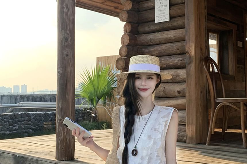 High Waist Floral Print Lace Panel Maxi A-Line Skirt / Sleeveless Crew Neck Jacquard Sheer Slit Top / Camisole Top / Set