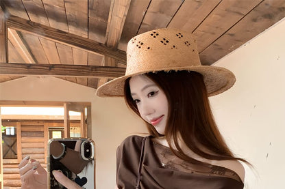 Cap-Sleeve Off-Shoulder Lace Panel Ruched Crop Top / High Waist Paisley Print Maxi A-Line Skirt / String Belt / Set