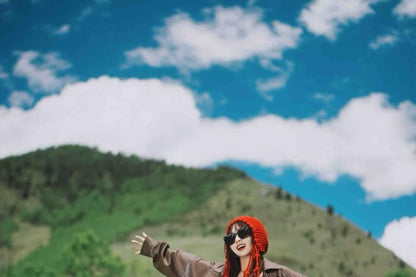 Collared Zip-Up Plain Jacket / Spaghetti Strap Plaid Midi A-Line Dress / High Rise Asymmetrical Layered Lace Skirt / Fringed Bonnet Hat / Belt / Set