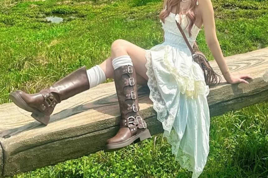 Spaghetti Strap Plain Lace Trim Fringed High Low A-Line Dress / Collared Button-Up Plain Crop Jacket / Set