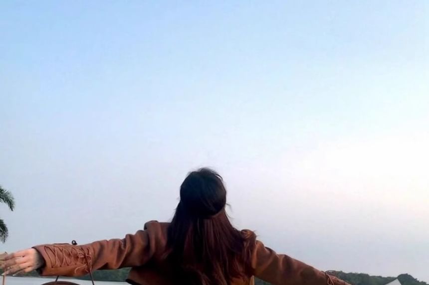 Spaghetti Strap Plain Lace Trim Fringed High Low A-Line Dress / Collared Button-Up Plain Crop Jacket / Set