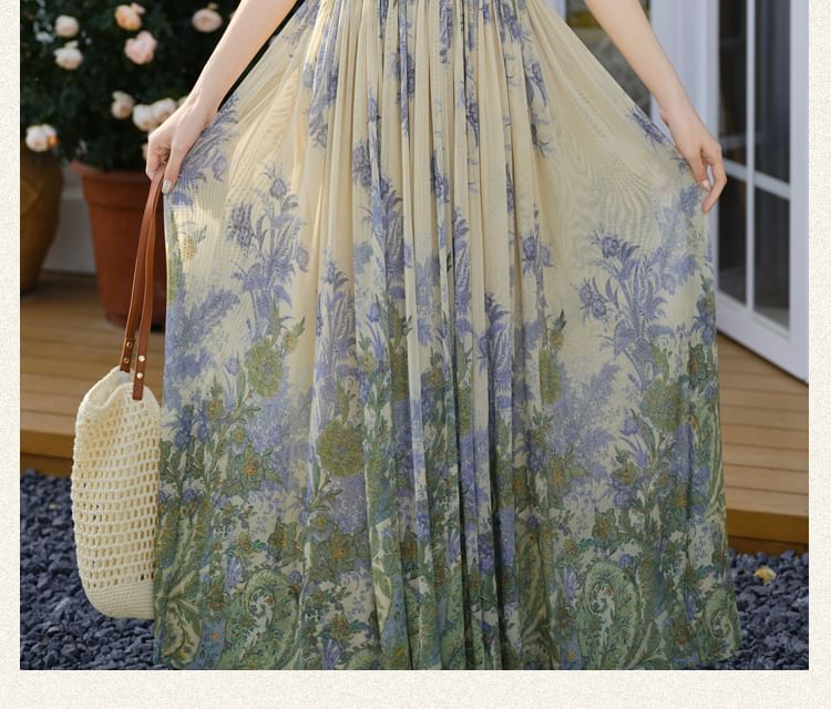 Wide Strap Floral Print Midi A-Line Dress / Cardigan / Set