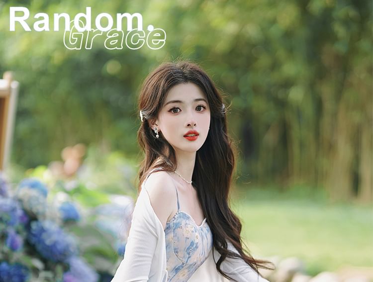 Spaghetti Strap Floral Print Midi A-Line Dress / Cardigan / Set